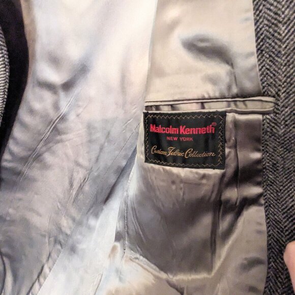 Vtg MALCOLM KENNETH Wool Herringbone Tweed Coat w/Measurements - Picture 11 of 12